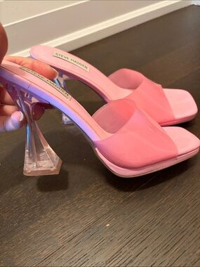 Steve Madden Pink Slide Mules with Clear Sculpted Heels